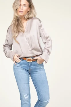 Silk Wrap Top Lisboa | Taupe... | Dante 6 | Little Soho