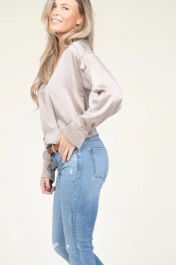 Silk Wrap Top Lisboa | Taupe... | Dante 6 | Little Soho