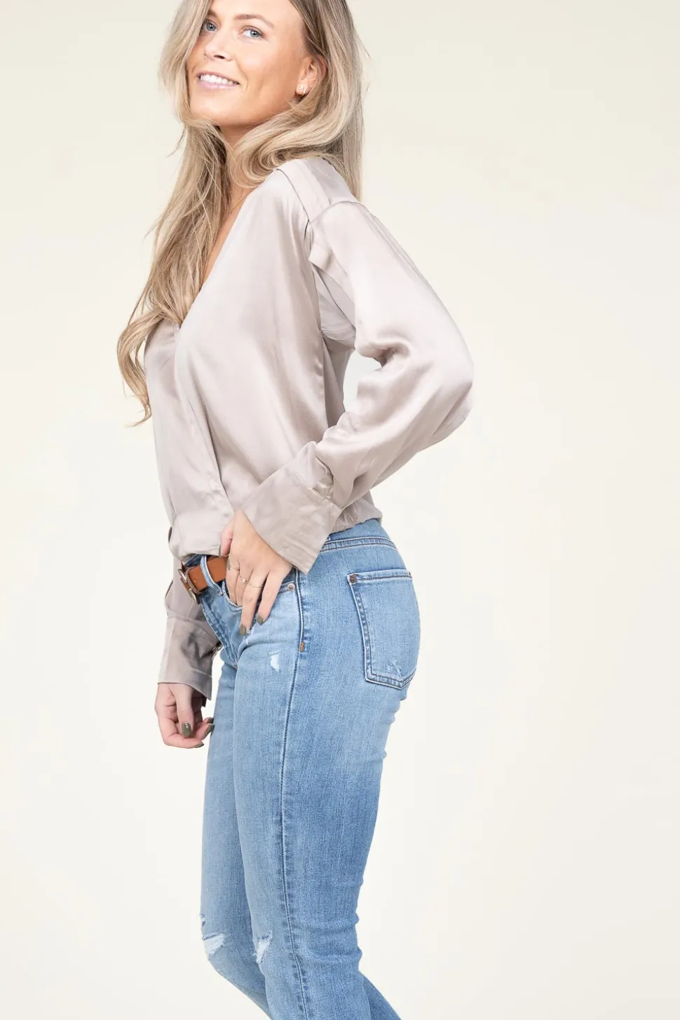 Silk Wrap Top Lisboa | Taupe... | Dante 6 | Little Soho