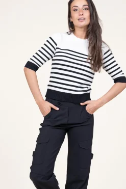 Soft Cotton Striped Sweater Peroza | Black & White... | Suncoo | Little Soho