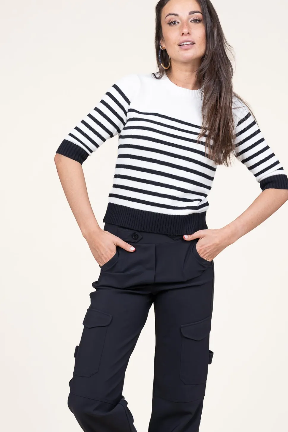 Soft Cotton Striped Sweater Peroza | Black & White... | Suncoo | Little Soho