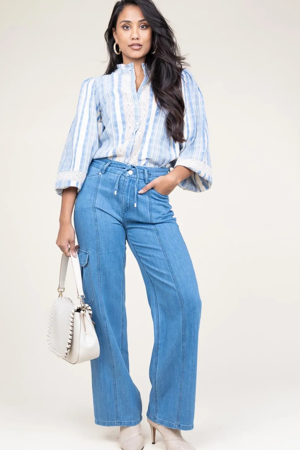 Soft Tencel Denim Cargo Pants Blustery | Blue... | Dante 6 | Little Soho