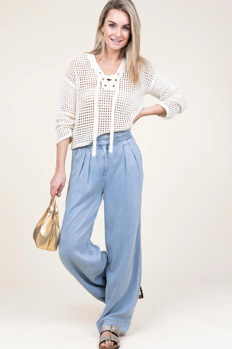 Soft Tencel Pleated Pants Fredrique | Blue... | Aaiko | Little Soho