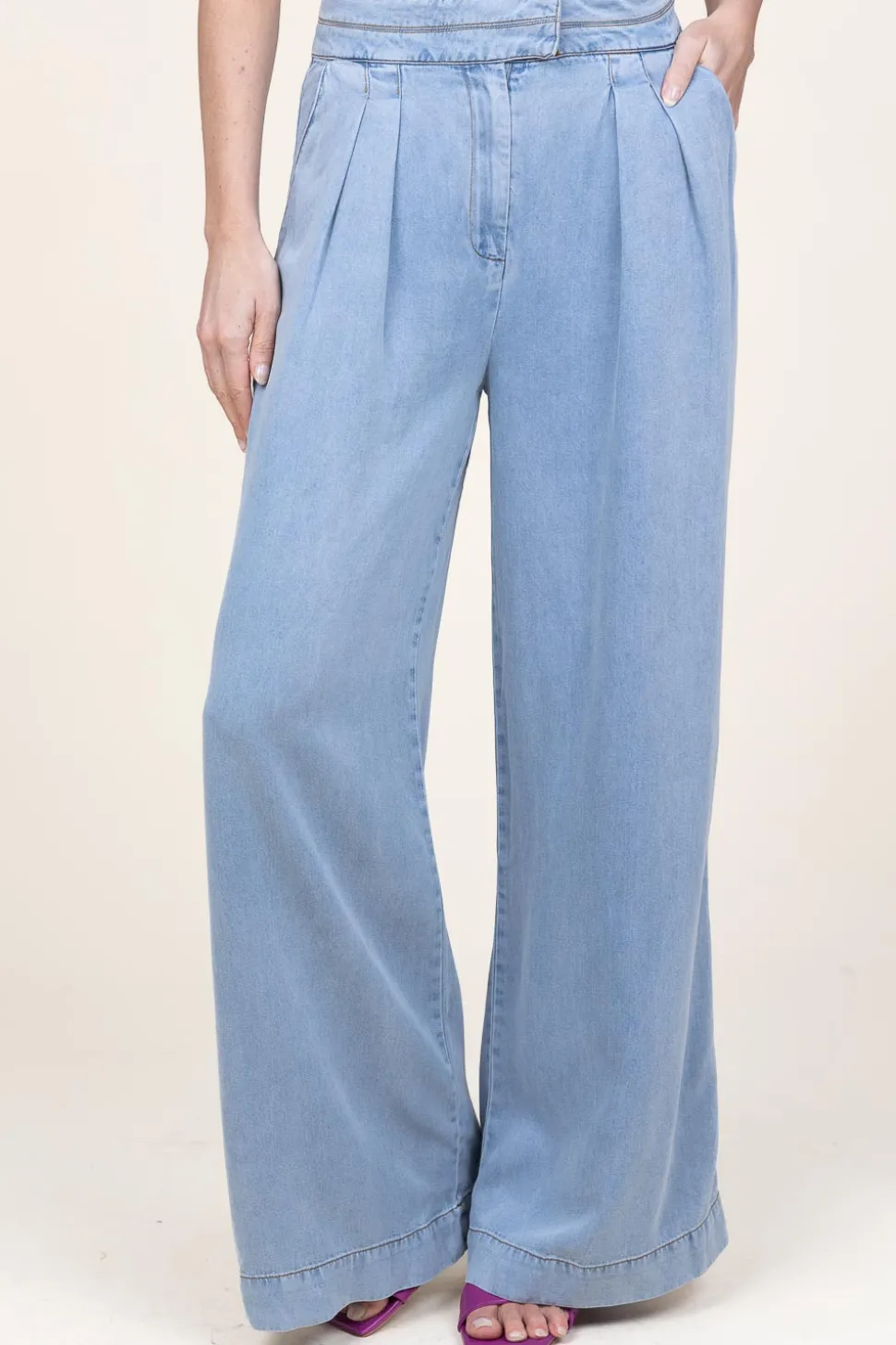 Soft Tencel Pleated Pants Fredrique | Blue... | Aaiko | Little Soho