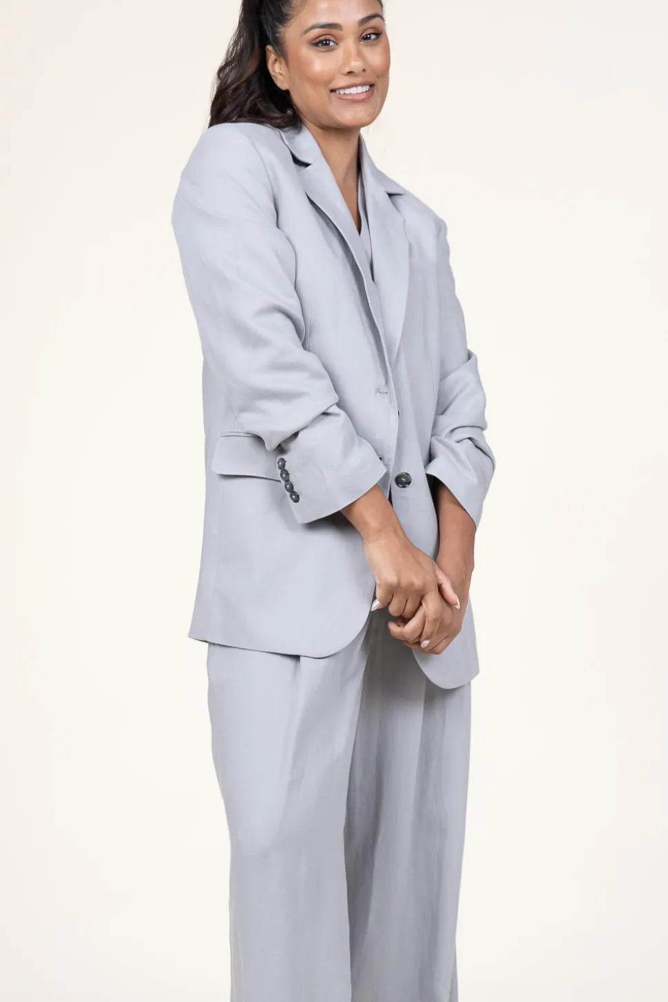 Straight Blazer In Linen Blend Mercy | Grey... | Herskind | Little Soho