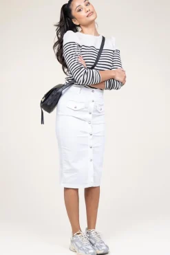 Stretch Denim Skirt With Gold Colored Details Sperone | White... | Liu Jo | Little Soho