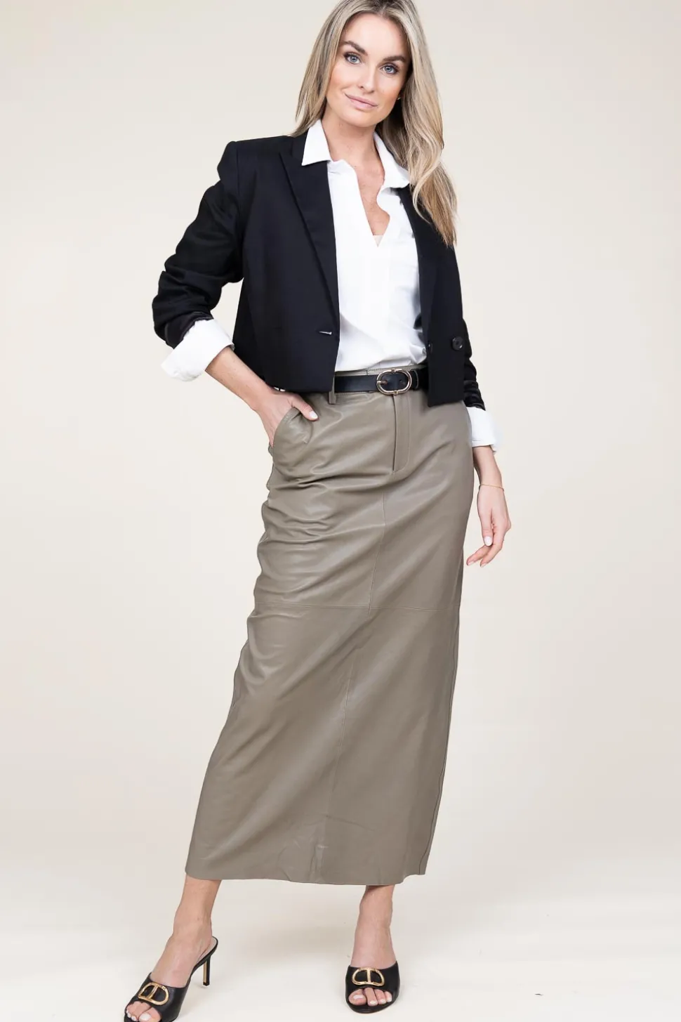 Stretch Leather Pencil Skirt Lori | Green... | Alter Ego | Little Soho