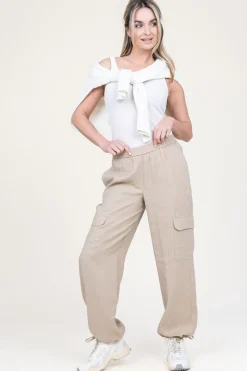 Stretch Linen Mix Trousers Zach | Natural... | Dante 6 | Little Soho