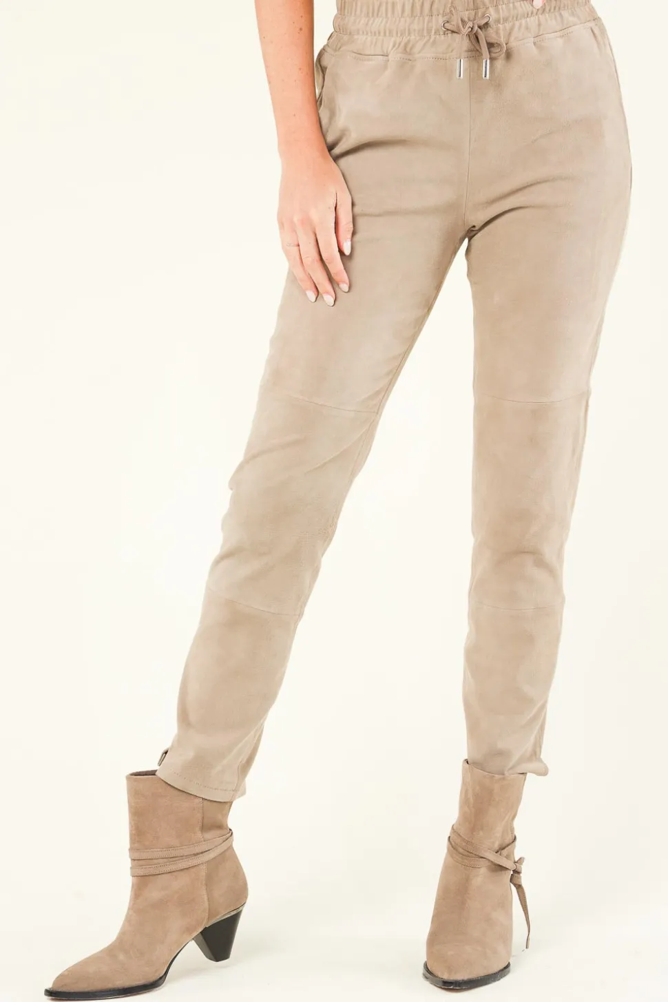 Stretch Suede Jogger Noami | Taupe... | Studio Ar | Little Soho