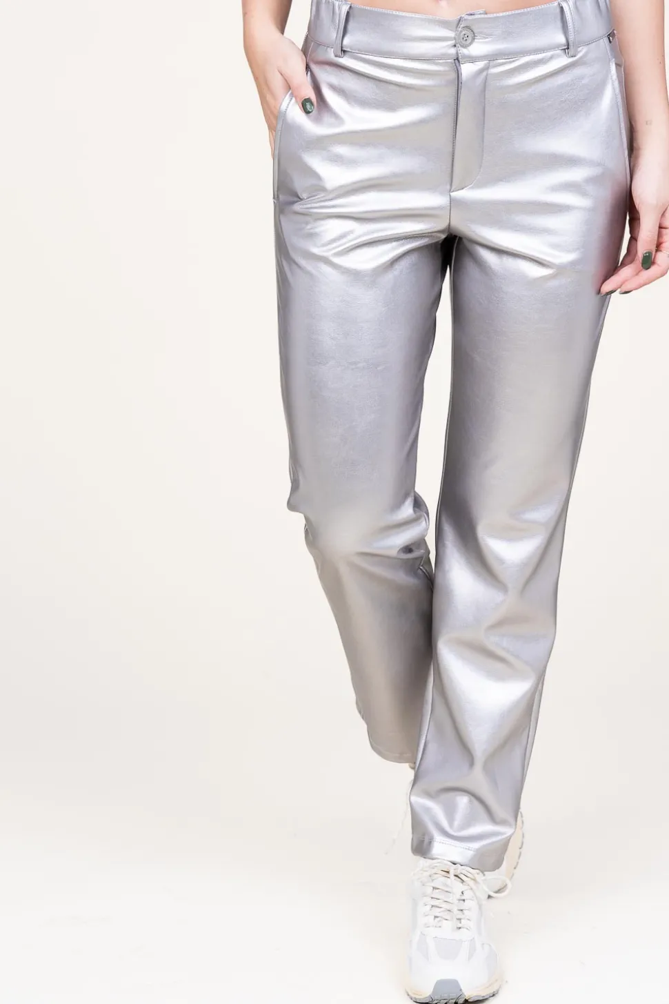 Stretchy Metallic Pants Great | Silver... | D-Etoiles Casiope | Little Soho