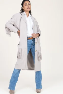 Suede Coat With Frills Linda | Beige... | Alter Ego | Little Soho