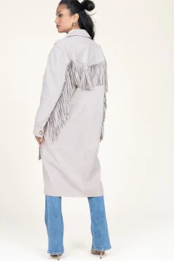 Suede Coat With Frills Linda | Beige... | Alter Ego | Little Soho