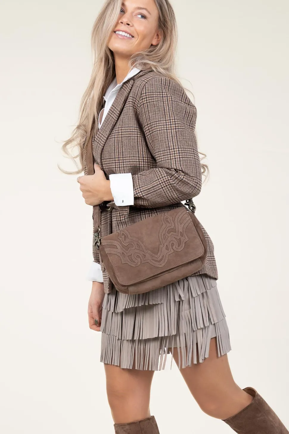 Suede Shoulder Bag Texas | Beige... | Depeche | Little Soho