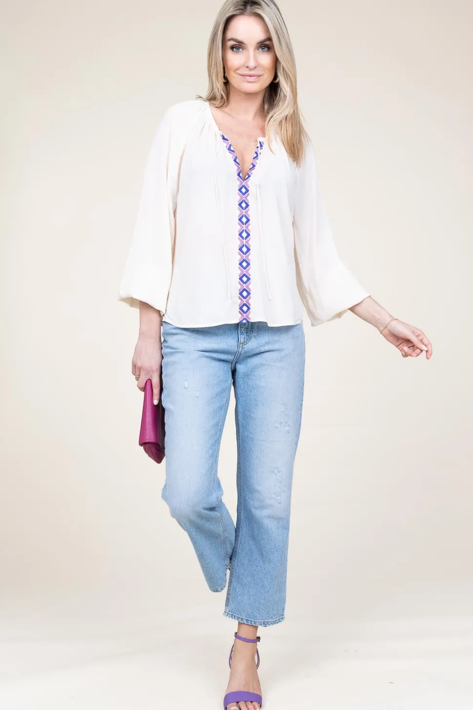 Top With Embroidered Details Astia | Natural... | Dante 6 | Little Soho