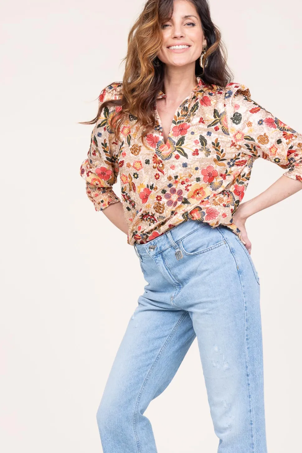 Top With Embroidery And Sequins Elise | Multi... | Est'Seven | Little Soho