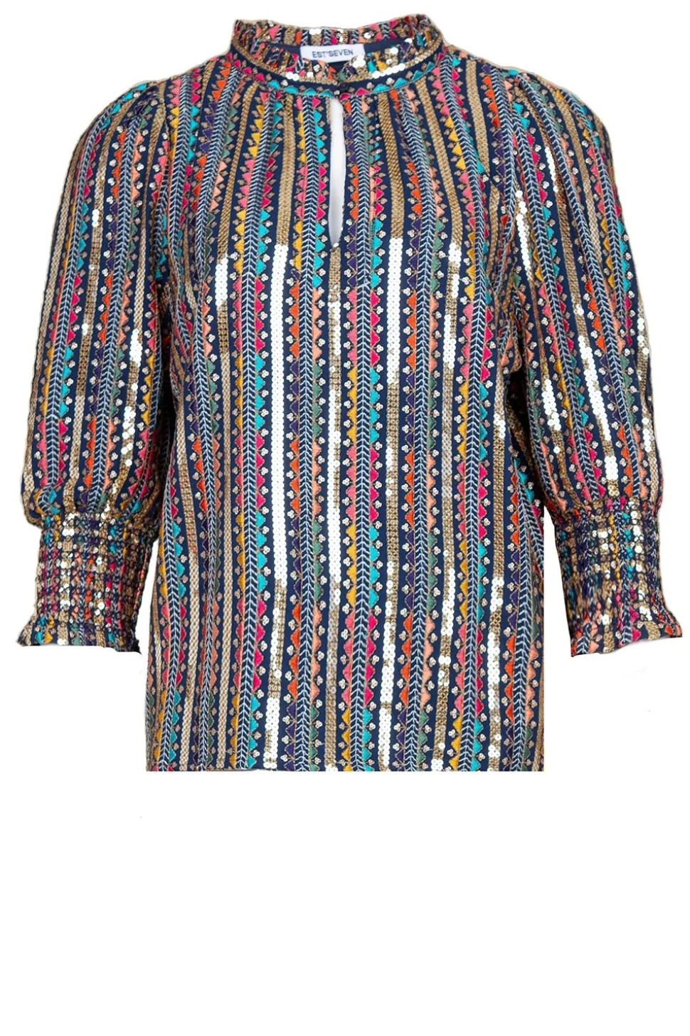 Top With Embroidery And Sequins Elise | Dark Blue... | Est'Seven | Little Soho
