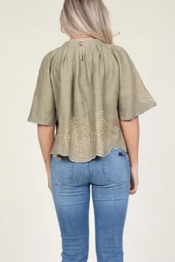 Top With Labyrinth Embroidery Kaat | Green... | Greek Archaic Kori | Little Soho