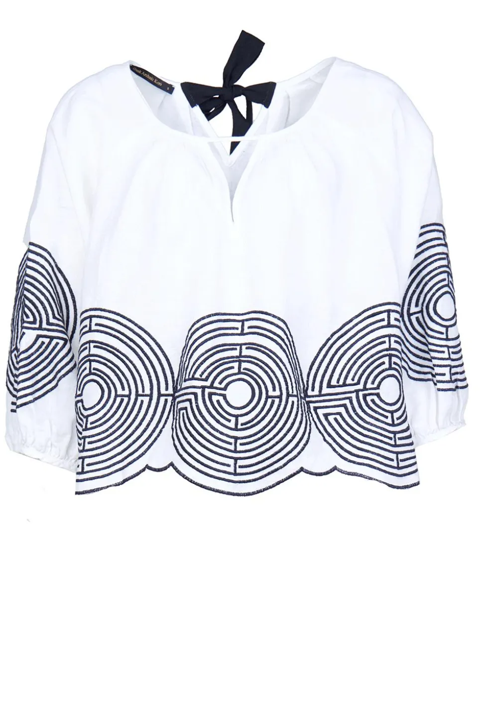 Top With Labyrinth Embroidery Nore | White... | Greek Archaic Kori | Little Soho