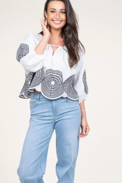 Top With Labyrinth Embroidery Nore | White... | Greek Archaic Kori | Little Soho