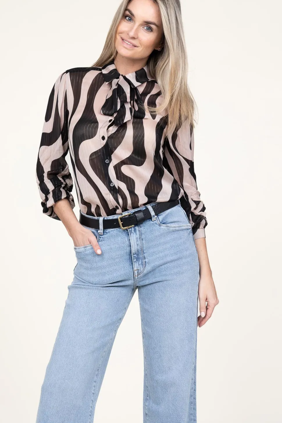 Transparant Blouse With Lurex Illusion | Beige... | Liu Jo | Little Soho