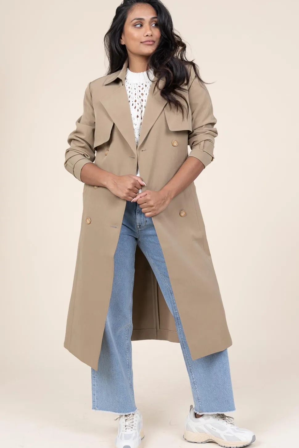 Trenchcoat With Belt Tuanas | Olive/Sand... | Aaiko | Little Soho