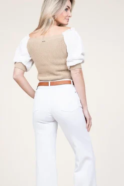 Tricot Top With Poplin Sleeves Erice | Beige... | Liu Jo | Little Soho