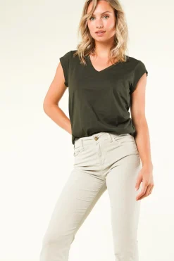 T-Shirt With V-Neck Vera | Donker Green... | Cc Heart | Little Soho