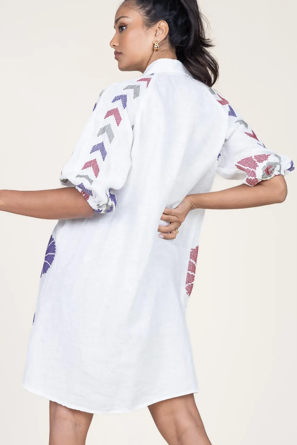 Tunic With Embroidery Peackock | Multi... | Greek Archaic Kori | Little Soho