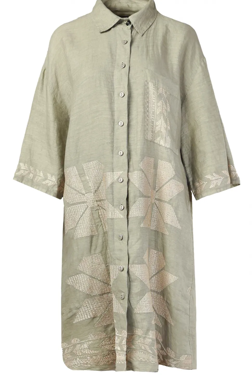 Tunic With Gold Colored Embroidery Livy | Green... | Greek Archaic Kori | Little Soho