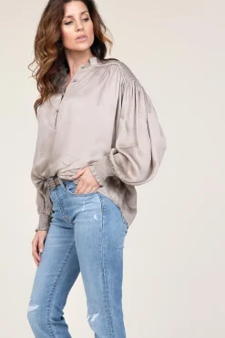 Viscose Top With Smocked Detail Tropa | Taupe... | Ibana | Little Soho