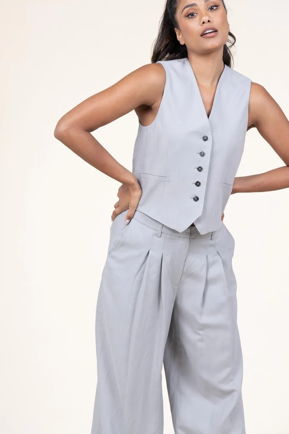 Waistcoat In Linen Blend Mister | Grey... | Herskind | Little Soho